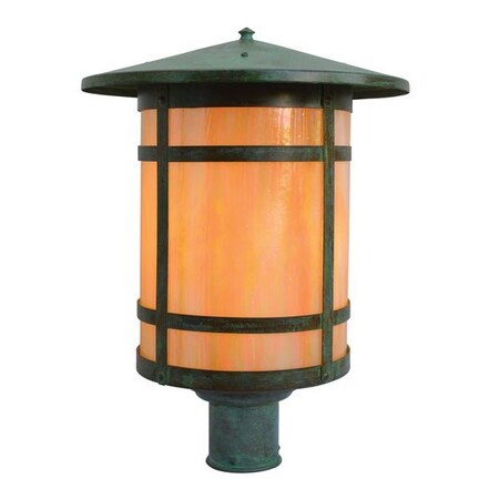 Arroyo Craftsman 14" Berkeley Long Body Post Mount, Rustic Brown, White Opalescent Glass BP-14LWO-RB